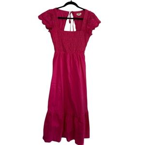Jason Wu - Hot Pink Eyelet Smocked Bodice Maxi Dress Sz S